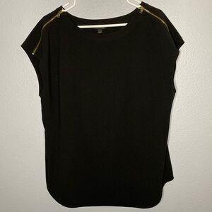 Ann Taylor Black Cap Sleeve with Gold Zipper Detailing Size  Large